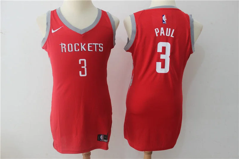 Glossy Basketball Jersey-Rockets 3 Chris Paul Red Women Swingman Basketball Jersey