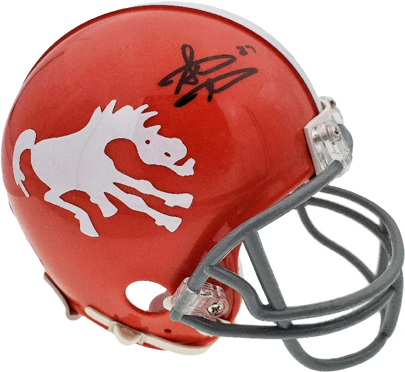 Full Face Football Helmet-Steve Atwater Autographed Denver Broncos Throwback Orange Mini Helmet Beckett BAS Stock #178096