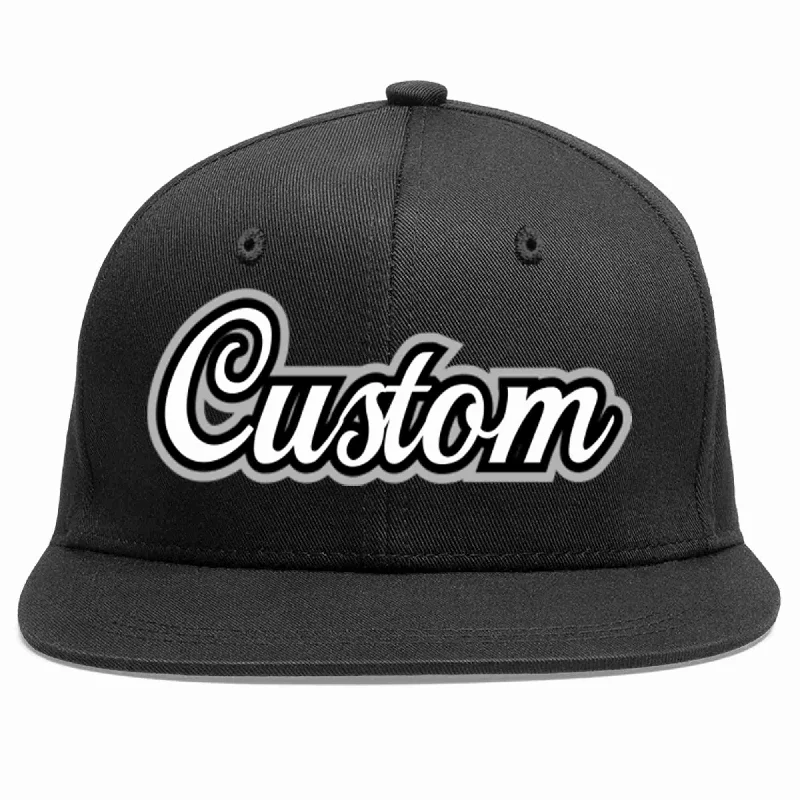 Edgy Baseball Cap-Custom Black White-Black Casual Sport Baseball Cap