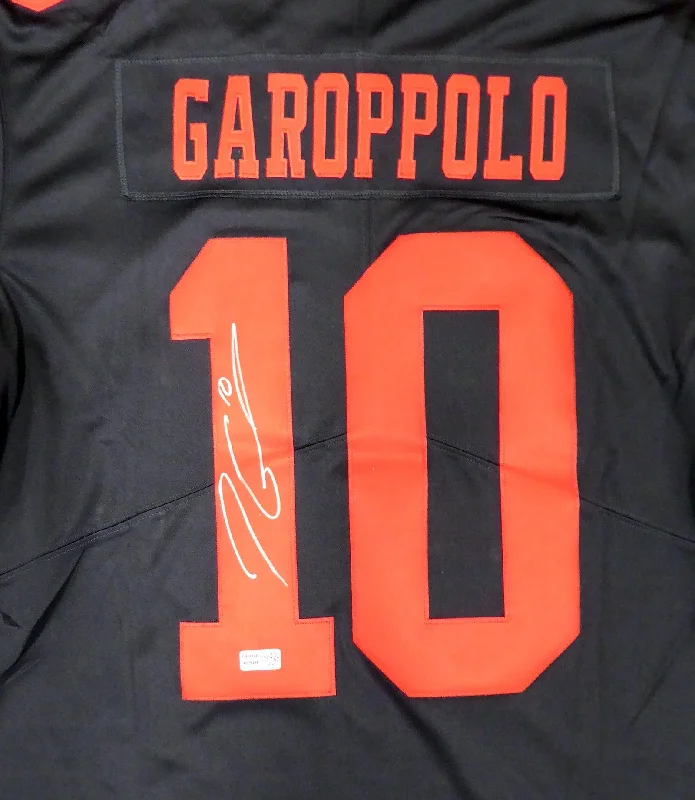 Sweat-Wicking Football Helmet-San Francisco 49ers Jimmy Garoppolo Autographed Black Nike Vapor Twill Jersey Size L TriStar Holo Stock #177432