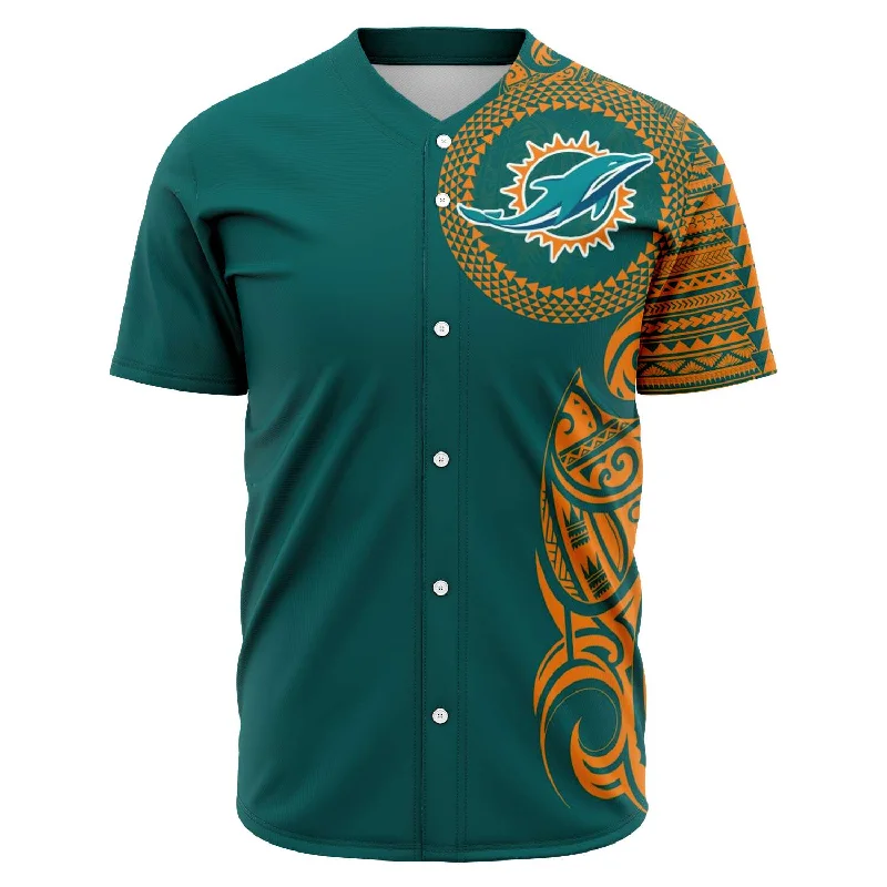 Striped Baseball Jersey-Miami Dolphins Shirt - Polynesian Design Dolphins Shirts