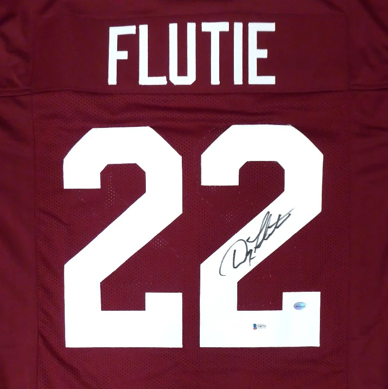 Moisture Control Football Helmet-Boston College Eagles Doug Flutie Autographed Red Jersey Beckett BAS Stock #173514