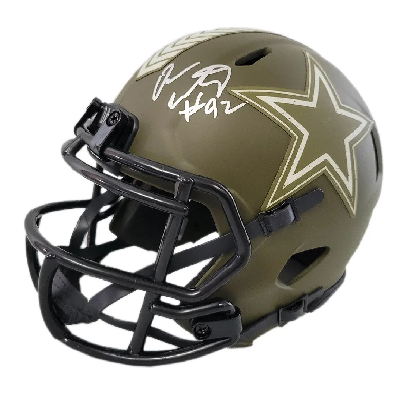 Purple Football Helmet-Dorance Armstrong Signed Dallas Cowboys Salute to Service Speed Mini Football Helmet (JSA)