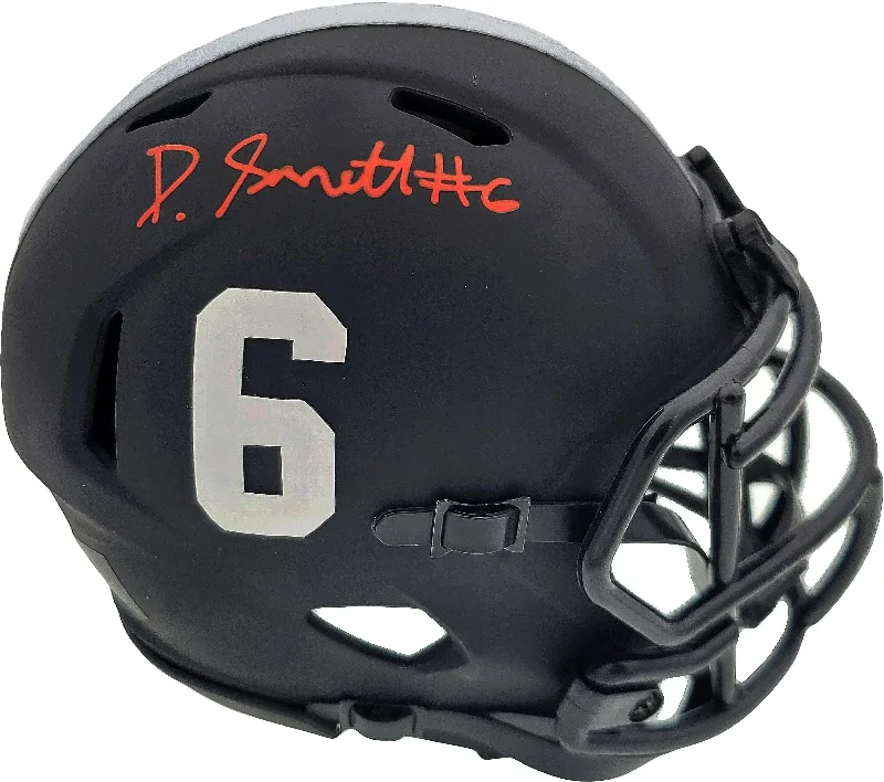 Kids Football Helmet-Devonta Smith Autographed Eclipse Black Alabama Crimson Tide Speed Mini Helmet Beckett BAS Stock #189550