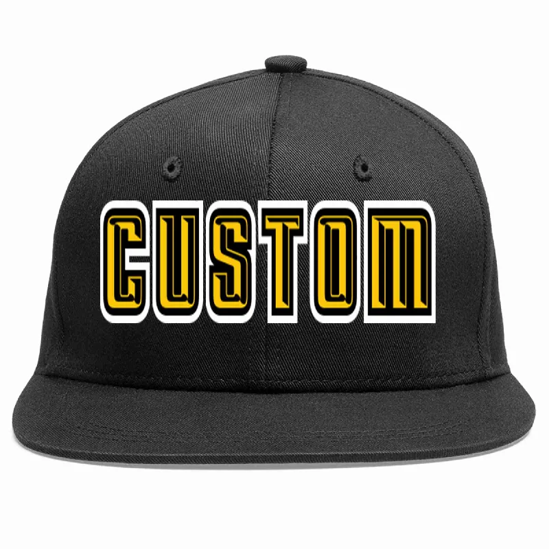 Breathable Baseball Cap-Custom Black Gold-Black Casual Sport Baseball Cap