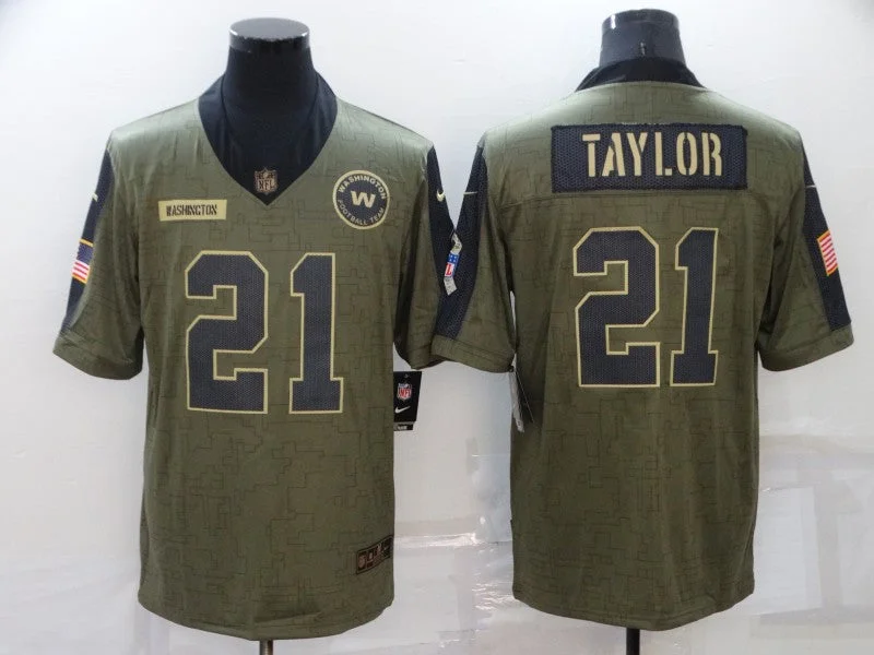 Metallic Soccer Jersey-Men's Washington Football Team #21 Sean Taylor Olive 2021 Salute To Service Limited Player Jersey