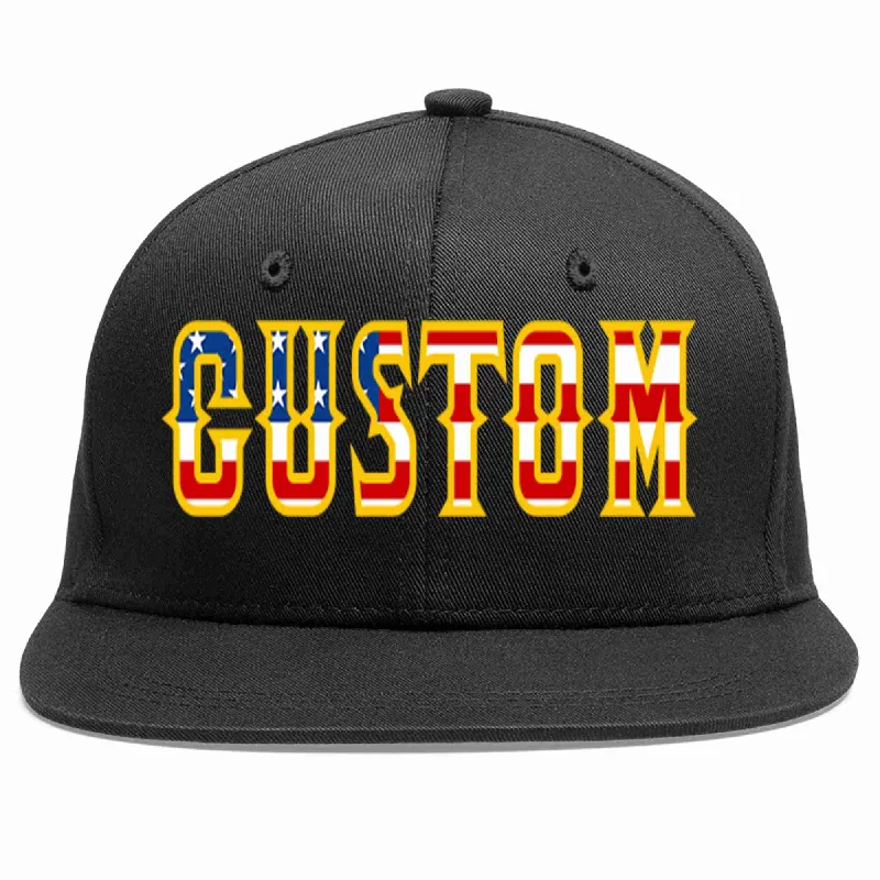 Rock Style Baseball Cap-Custom Black Vintage?USA?Flag-Gold Casual Sport Baseball Cap