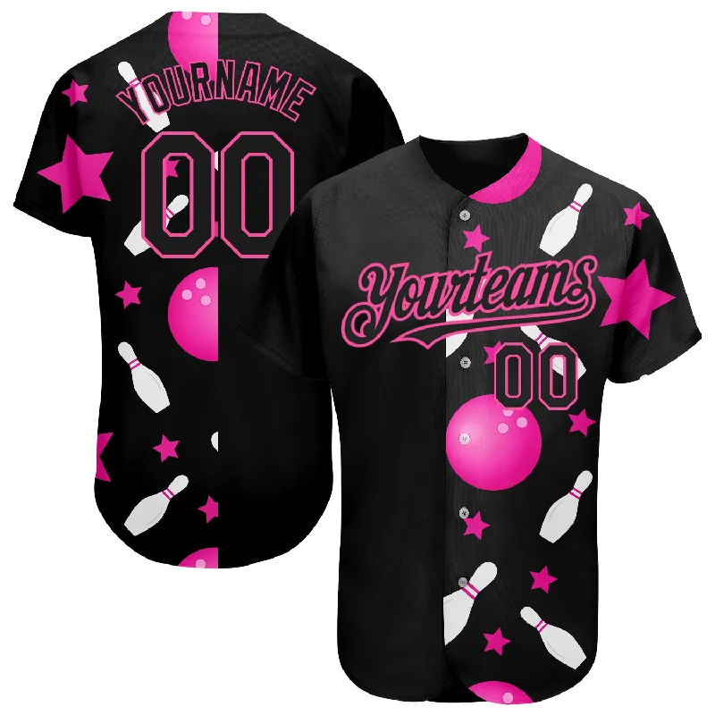 Sleeveless Baseball Jersey-Custom Black Pink 3D Pattern Design Bowling Authentic Baseball Jersey