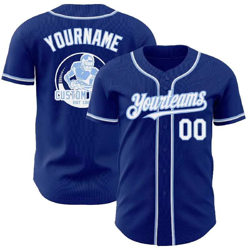 Stitched Baseball Jersey-Custom Royal White-Light Blue Authentic Baseball Jersey