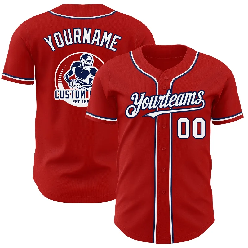 Retro Baseball Jersey-Custom Red White-Navy Authentic Baseball Jersey