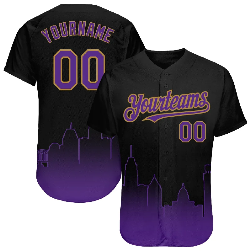 UV Protection Baseball Jersey-Custom Black Purple-Old Gold 3D Baltimore City Edition Fade Fashion Authentic Baseball Jersey