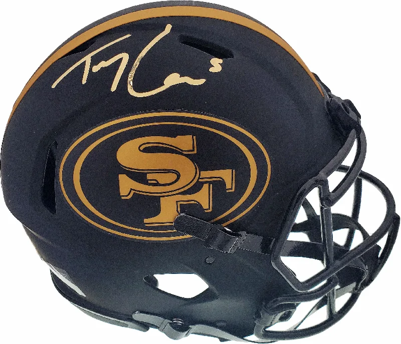 Street Style Football Helmet-Trey Lance Autographed San Francisco 49ers Eclipse Black Full Size Authentic Speed Helmet Beckett BAS QR Stock #194744