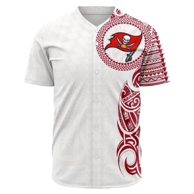 Tie-Dye Baseball Jersey-Tampa Bay Buccaneers Shirt - Polynesian Design Buccaneers Shirt White