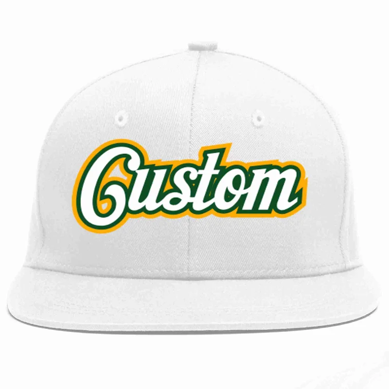 Faux Leather Baseball Cap-Custom White White-Kelly Green Casual Sport Baseball Cap