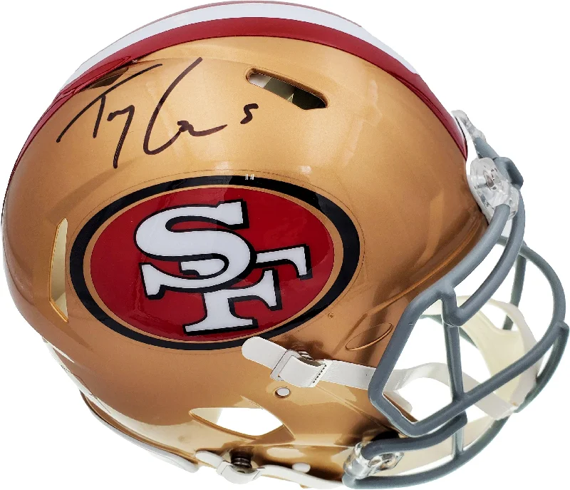 Military-Grade Football Helmet-Trey Lance Autographed San Francisco 49ers Gold Full Size Authentic Speed Helmet Beckett BAS QR Stock #194739