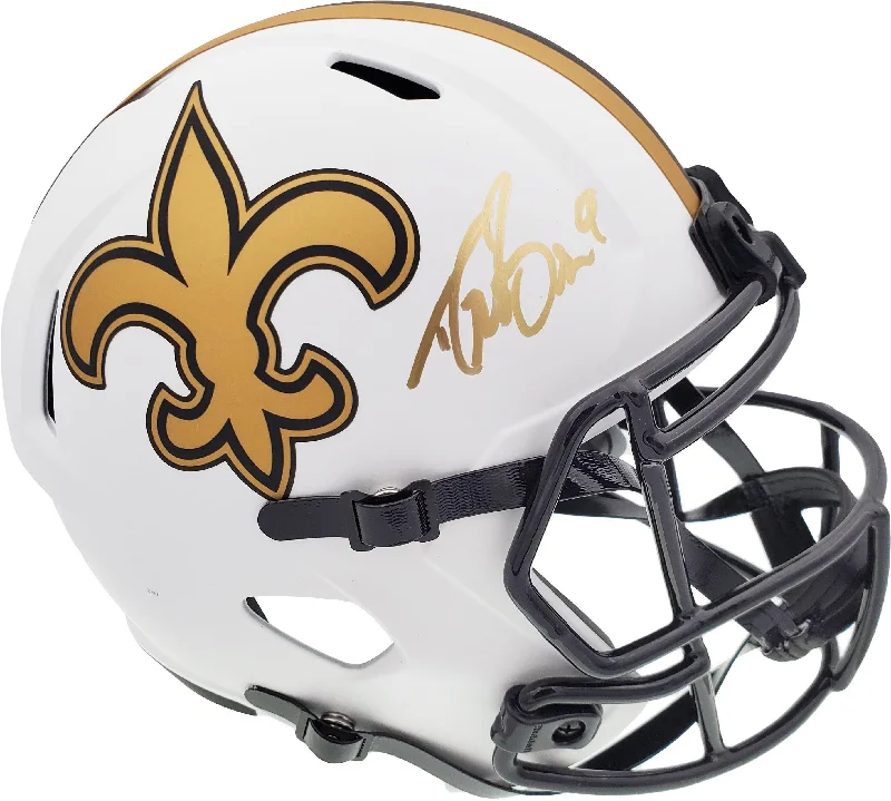 School Football Helmet-Drew Brees Autographed New Orleans Saints Lunar Eclipse White Full Size Replica Speed Helmet Beckett BAS Stock #193498