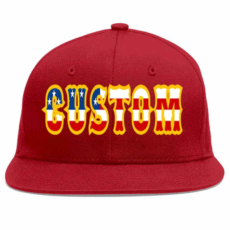 Denim Baseball Cap-Custom Red Vintage USA Flag-Gold Casual Sport Baseball Cap