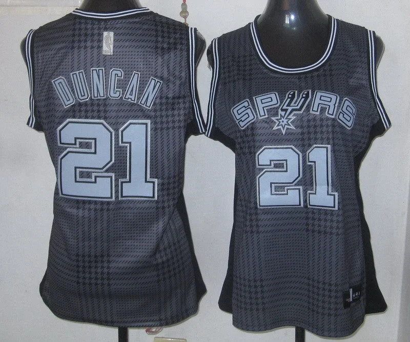 Sustainable Basketball Jersey-Spurs 21 Duncan Grey Grid Women Basketball Jersey