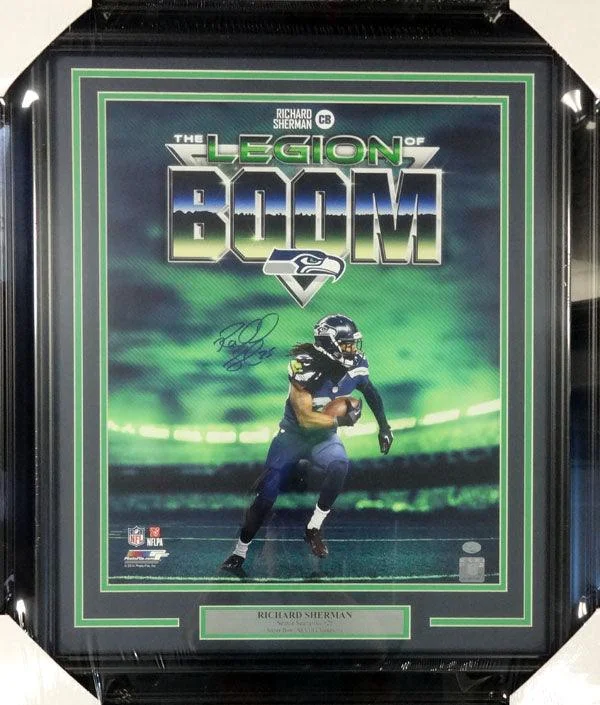 Gradient Football Helmet-Richard Sherman Autographed Framed 16x20 Photo Seattle Seahawks RS Holo Stock #90705