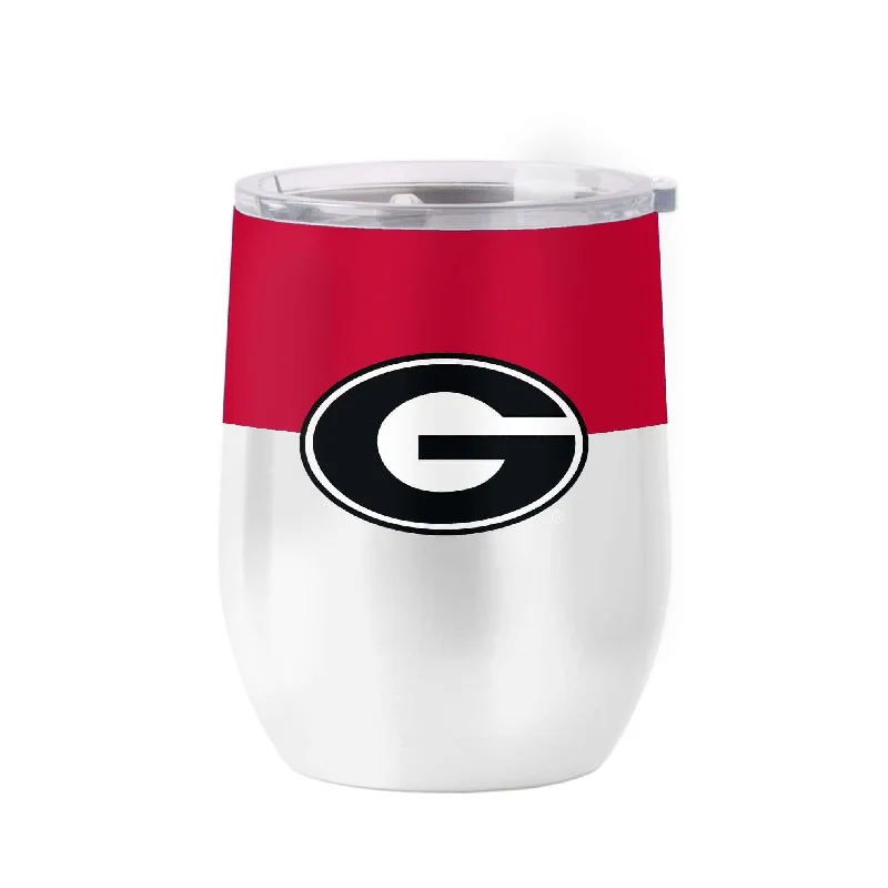 Double-Wall Team Mug-Georgia 16oz Colorblock Stainless Curved Beverage