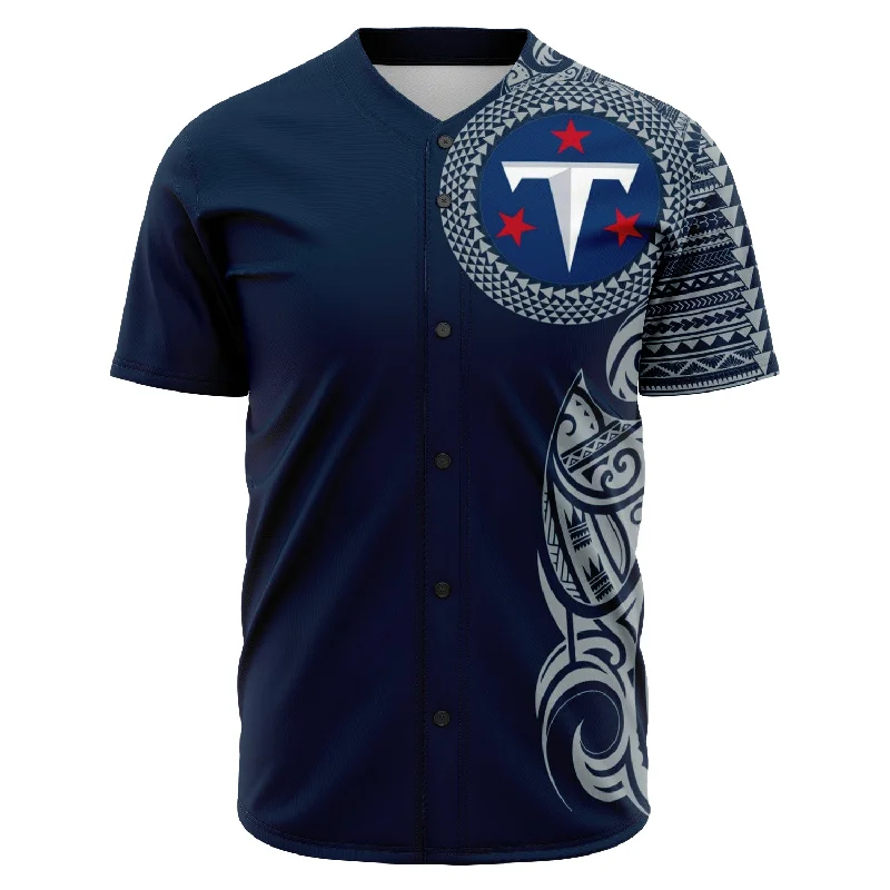 Commemorative Baseball Jersey-Tennessee Titans Baseball Jerseys - Polynesian Design Tennessee Titans Shirts Navy