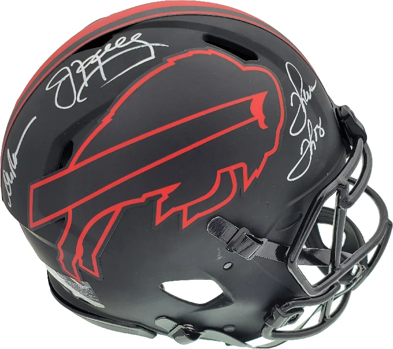 Soft Shell Football Helmet-Jim Kelly, Thurman Thomas & Andre Reed Autographed Eclipse Black Buffalo Bills Authentic Speed Full Size Helmet Beckett BAS Stock #185863