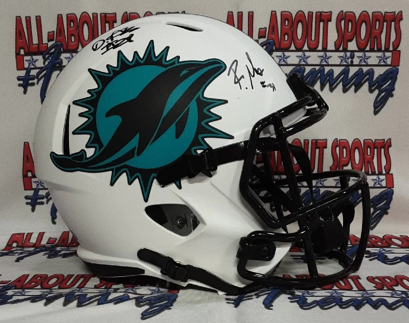 Camo Football Helmet-De'Von Achane and Raheem Mostert Authentic Signed Autographed Full-size Replica Helmet Beckett-