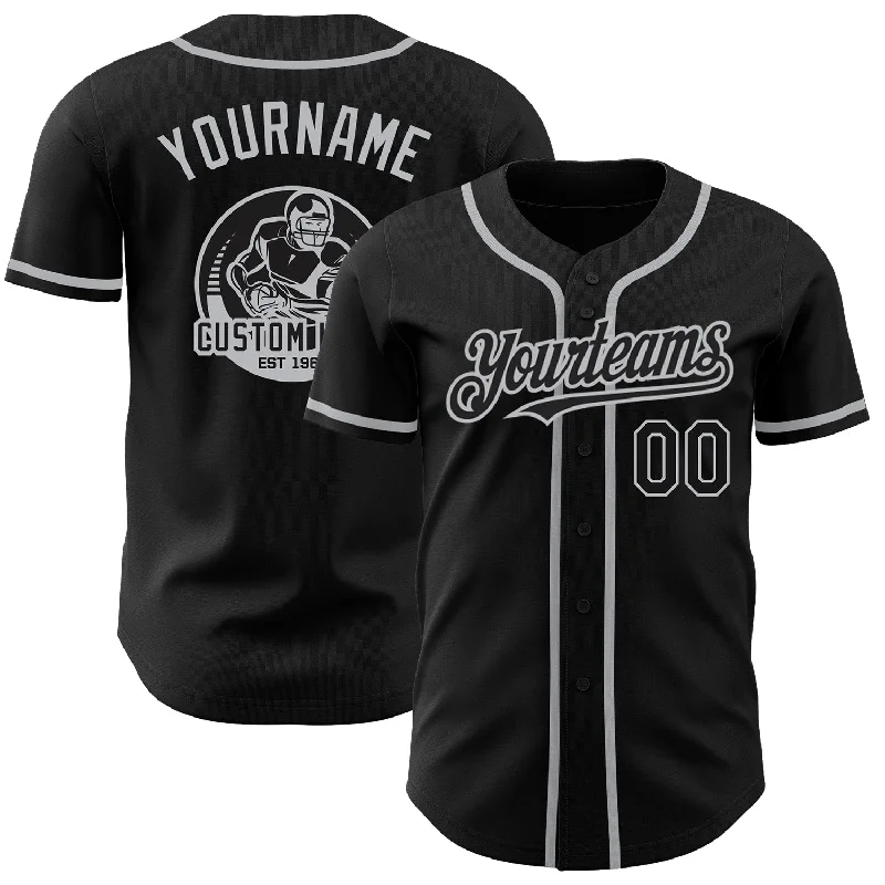 Soft Fabric Baseball Jersey-Custom Black Gray Authentic Baseball Jersey