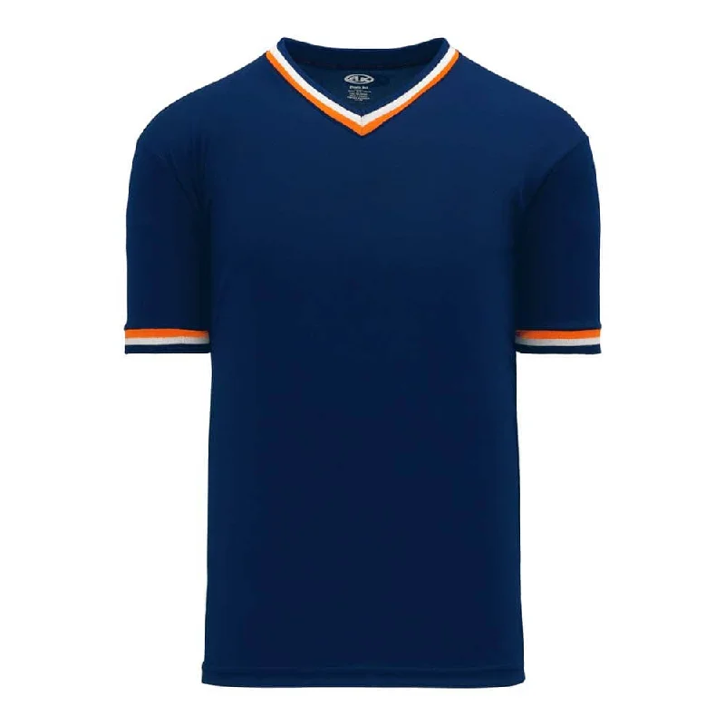 Neon Baseball Jersey-Retro V-Neck Dry Flex Pullover Navy-Orange Jersey