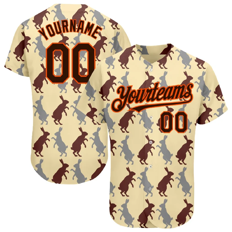 Replica Baseball Jersey-Custom City Cream Brown-Orange 3D Pattern Design Rabbit Authentic Baseball Jersey