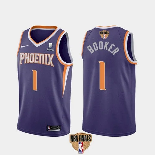 Pullover Basketball Jersey-Men's Phoenix Suns #1 Devin Booker 2021 Purple Finals Icon Edition Stitched Basketball Jersey (Check description if you want Women or Youth size)