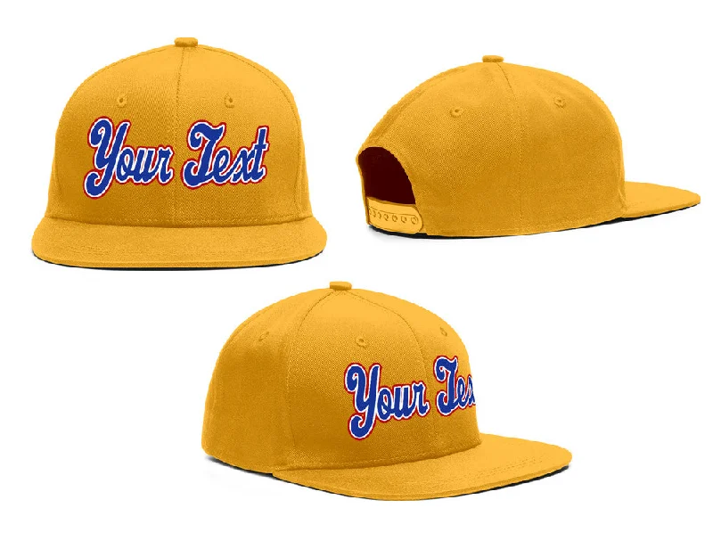 Flat Brim Baseball Cap-Custom Yellow Royal-White  Casual Sport Baseball Cap