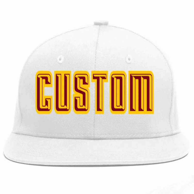 Designer Baseball Cap-Custom White Crimson-Gold Casual Sport Baseball Cap