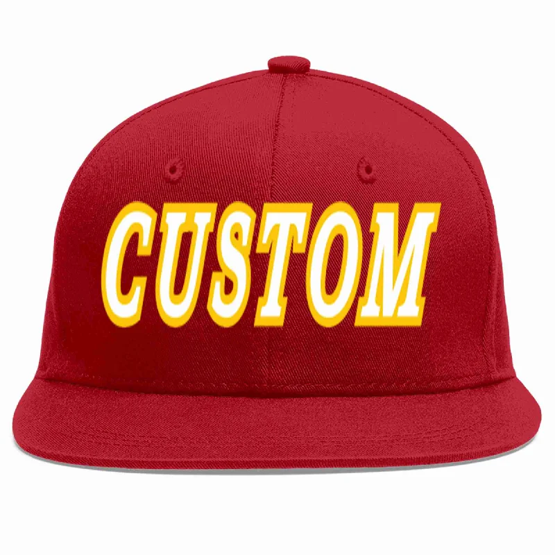 Premium Baseball Cap-Custom Red White-Gold Casual Sport Baseball Cap