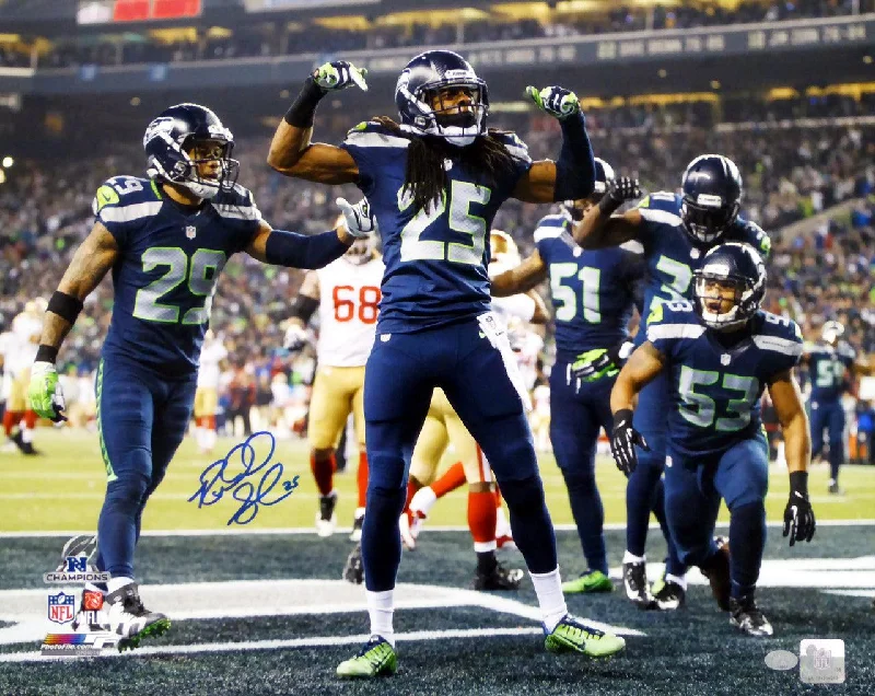 Silver Football Helmet-Richard Sherman Autographed 16x20 Photo Seattle Seahawks RS Holo Stock #77875