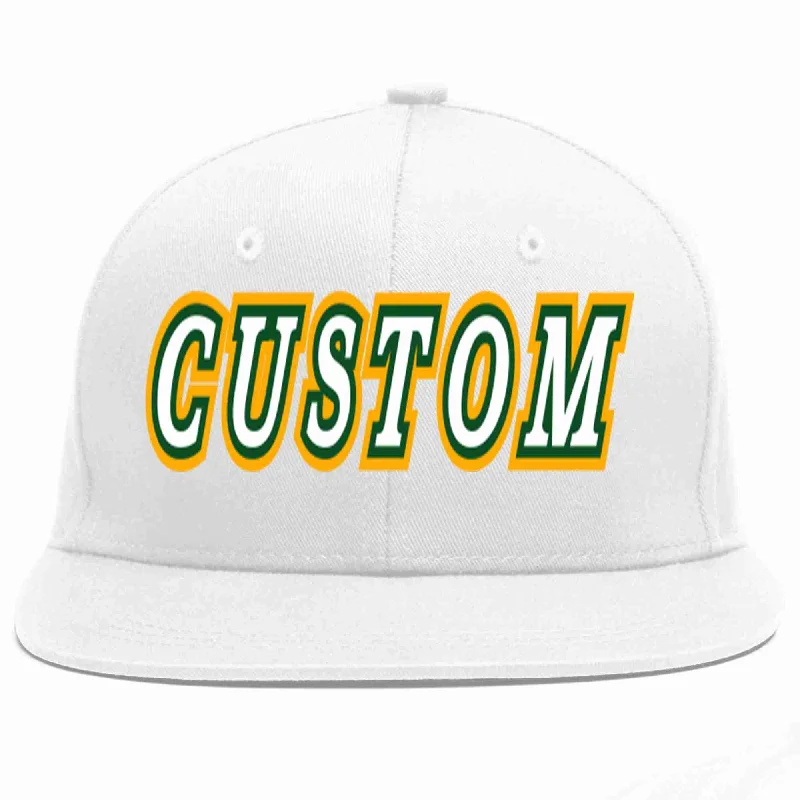 Washed Baseball Cap-Custom White White-Kelly Green Casual Sport Baseball Cap