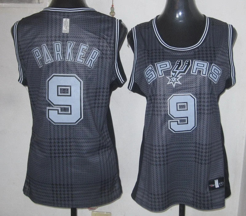 Custom Basketball Jersey-Spurs 9 Parker Grey Grid Women Basketball Jersey