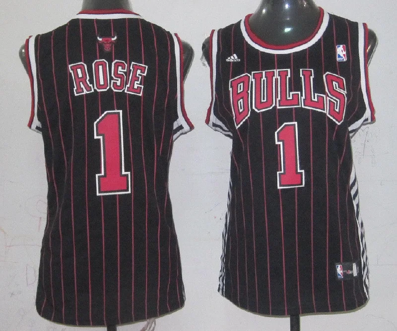 Performance Basketball Jersey-Bulls 1 Rose Black Pinstripe Women Basketball Jersey