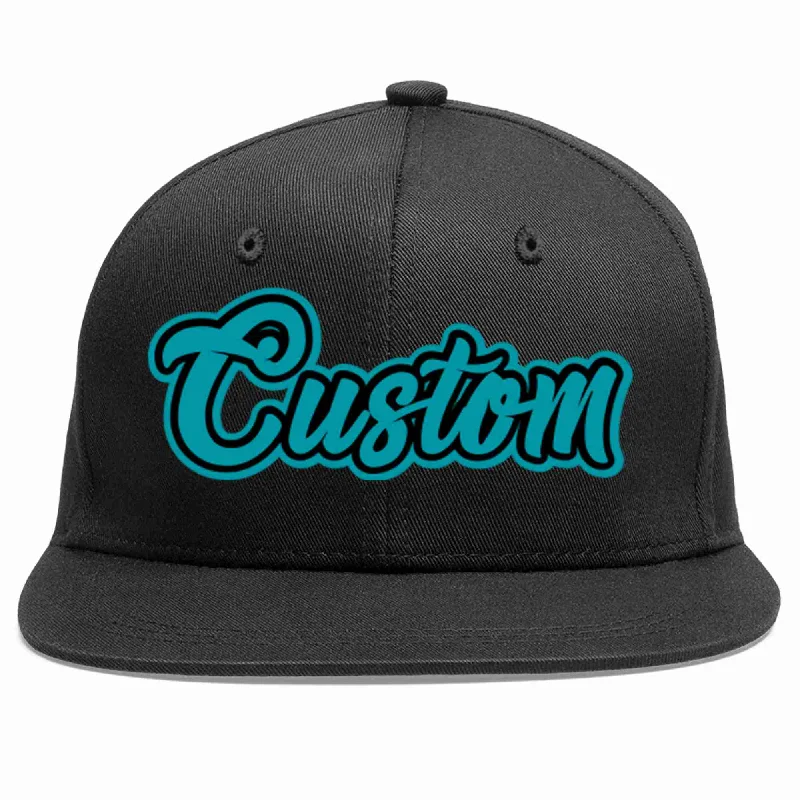 Recycled Material Baseball Cap-Custom Black Aqua-Black Casual Sport Baseball Cap