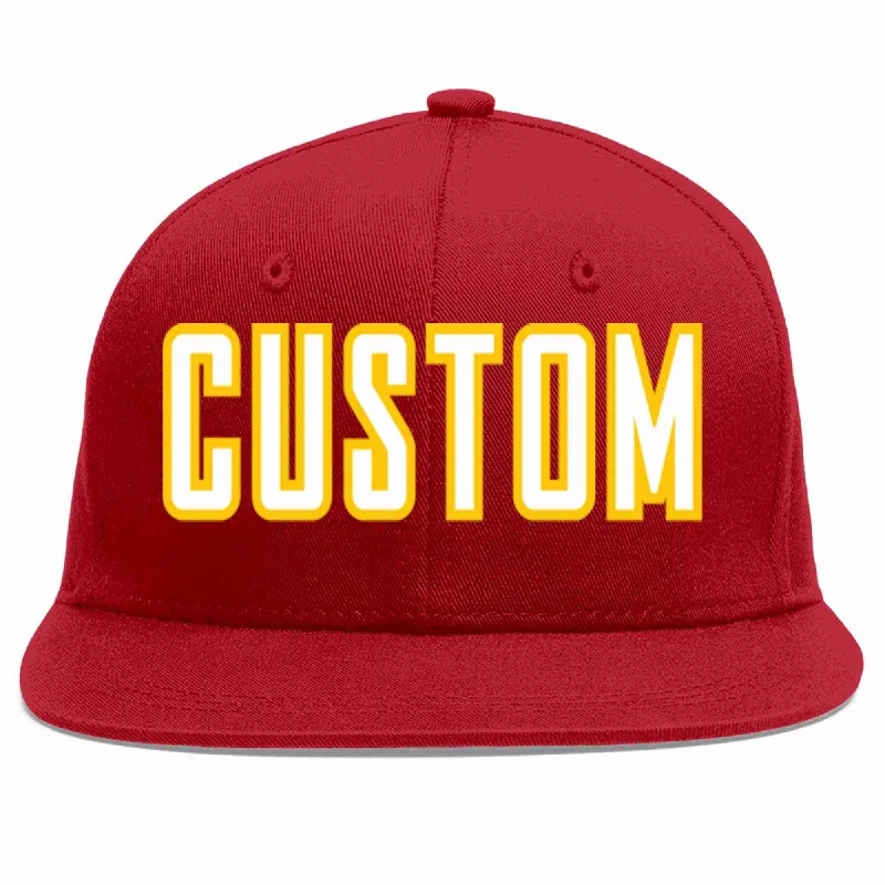 Windproof Baseball Cap-Custom Red White-Gold Casual Sport Baseball Cap