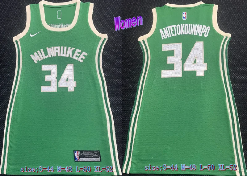 Sleeved Basketball Jersey-Bucks 34 Giannis Antetokounmpo Green Women Swingman Basketball Jersey