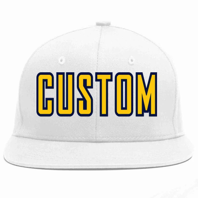 High Crown Baseball Cap-Custom White Gold-Navy Casual Sport Baseball Cap