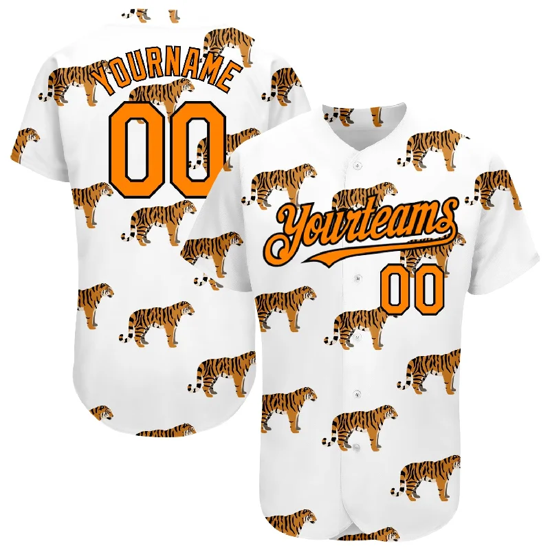 Orange Baseball Jersey-Custom White Bay Orange-Black 3D Pattern Design Tiger Authentic Baseball Jersey