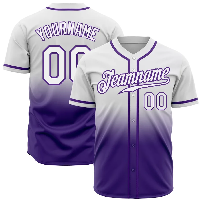 Whiteout Baseball Jersey-Custom White White-Purple Authentic Fade Fashion Baseball Jersey