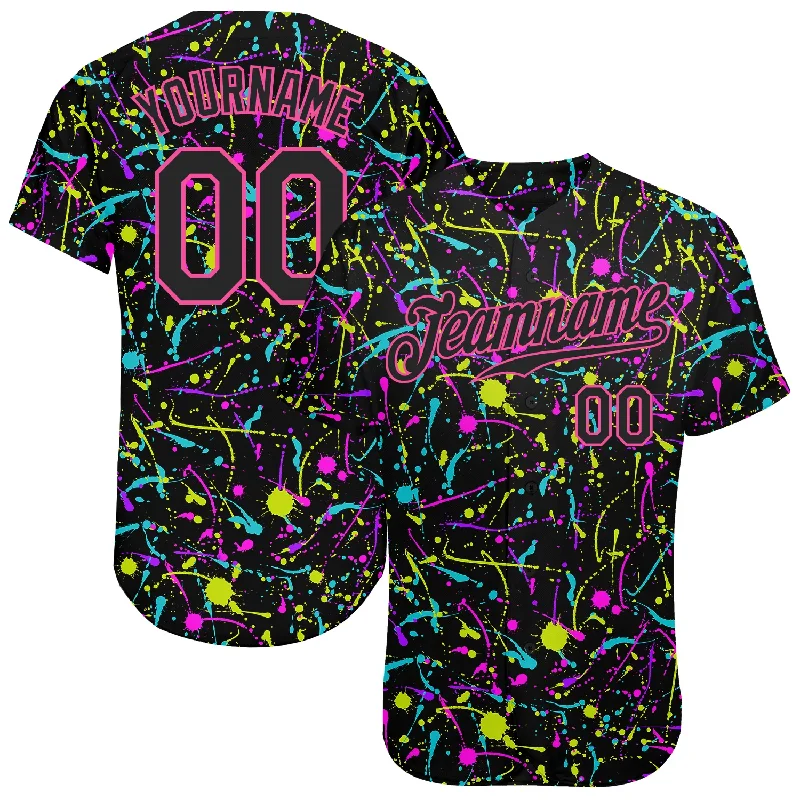 Modern Baseball Jersey-Custom Graffiti Pattern Black-Pink 3D Neon Splatter Authentic Baseball Jersey