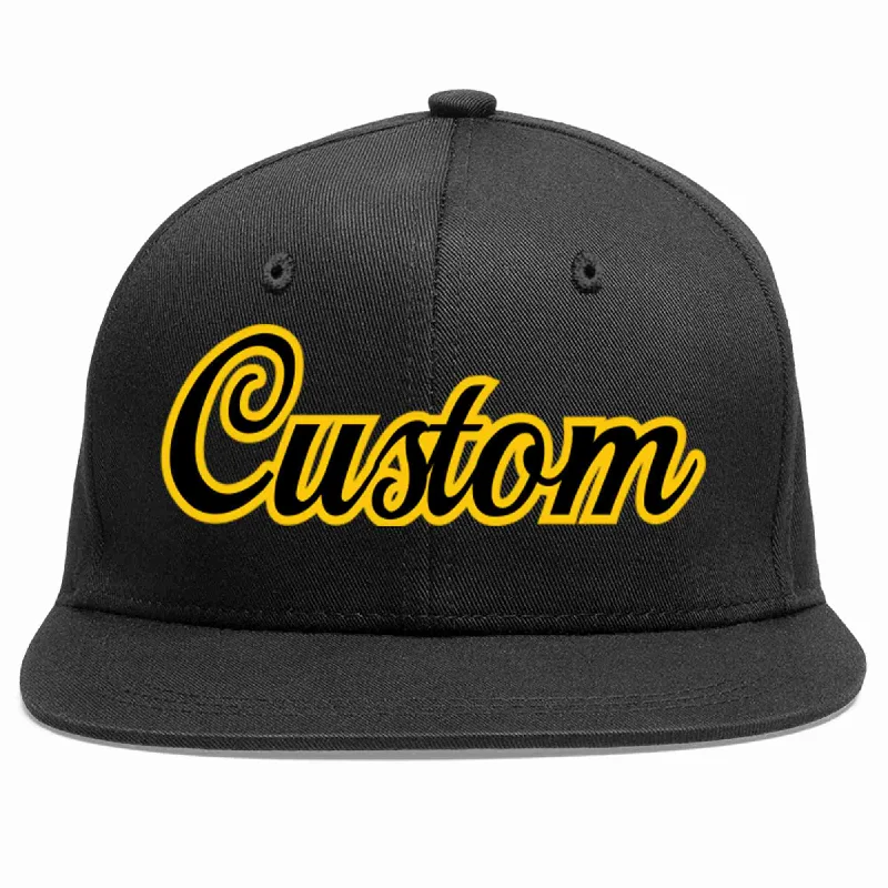 Baseball Cap with Ear Flaps-Custom Black Black-Gold Casual Sport Baseball Cap