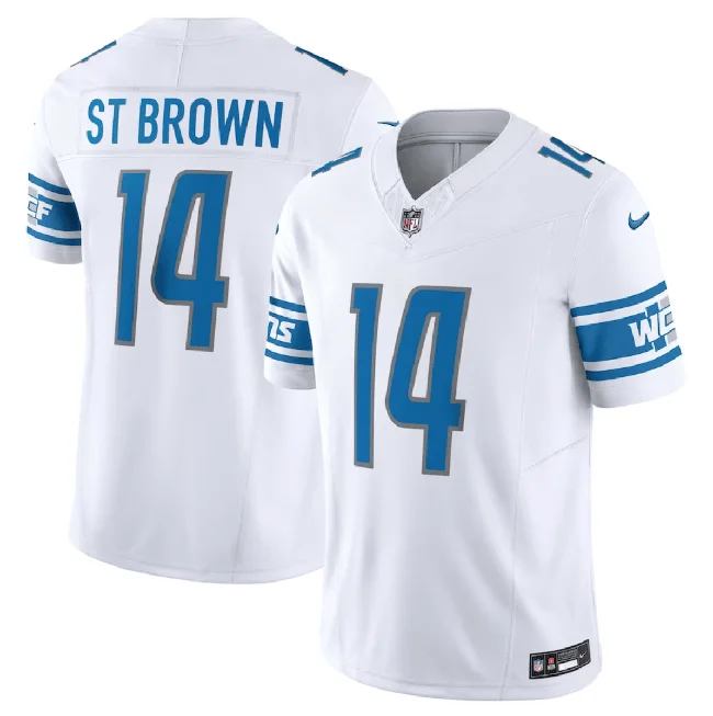 Polyester Soccer Jersey-Men's Detroit Lions #14 Amon-Ra St. Brown White 2023 F.U.S.E. Untouchable Limited Football Stitched Jersey