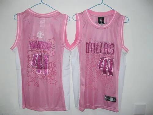 Collared Basketball Jersey-Mavericks 41 Nowitzki Pink Women Basketball Jersey