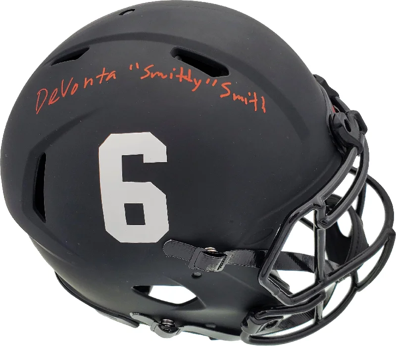 NCAA Football Helmet-Devonta Smith Autographed Alabama Crimson Tide Eclipse Black Full Size Authentic Speed Helmet "Smitty" Beckett BAS Stock #191977