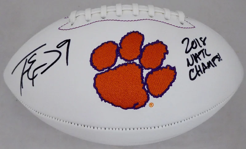 Training Football Helmet-Travis Etienne Autographed Clemson Tigers White Logo Football "2018 Natl Champs!" Beckett BAS Stock #193986